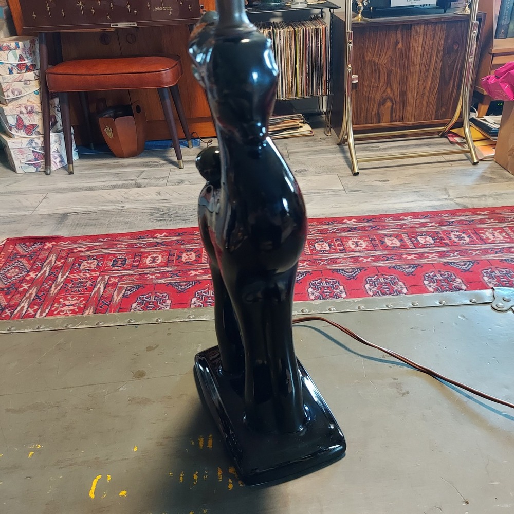 Vintage MCM Black Ceramic Deer Fawn Cute Table Lamp Mid Century Modern 17 Inch - Picture 6 of 8